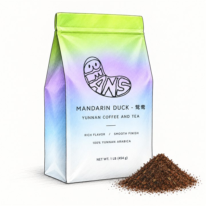 Bag of Mandarin Duck Yunnan coffee and tea blend, 1 lb